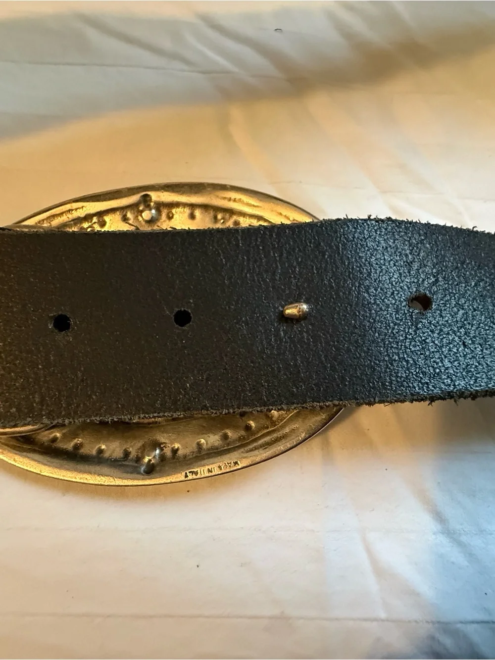 Just Cavalli Distressed Silver Oval Logo Buckle with Black Strap